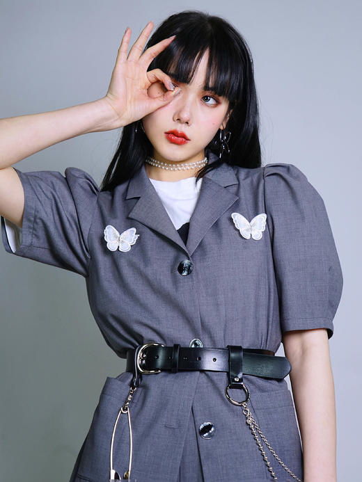 fragileheart原创设计感双链条真皮别针黑色皮带搭配衬衫宽腰带女 商品图1