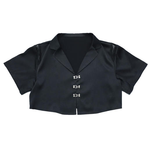 Cigaberry高级灰色缎面拼蕾丝短款西装领衬衫百搭Y2K风格甜酷少女 商品图4