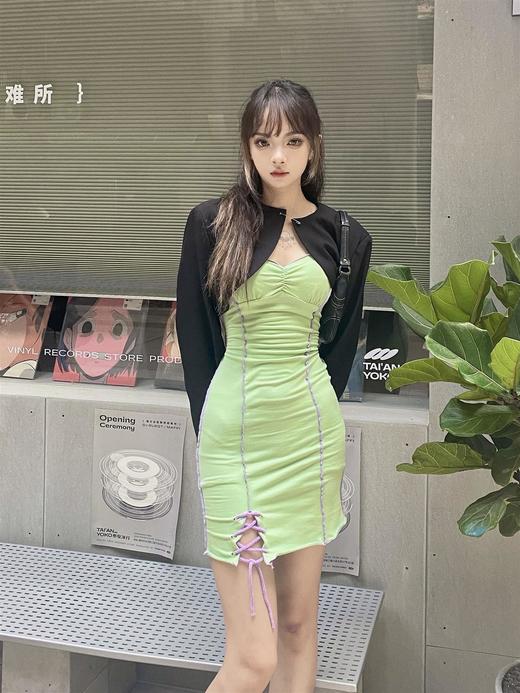 MATEMATE原创纯欲风拼色绑带吊带夏天紧身短裙 商品图1