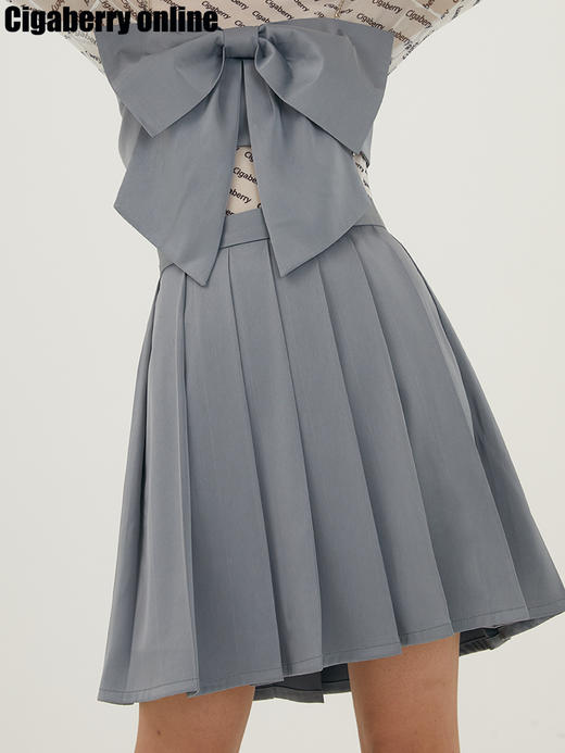Cigaberry2021春夏流行灰色缎面百搭百褶半裙少女学院风半身裙 商品图1