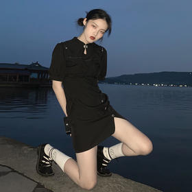 重工小众暗黑甜酷流行改良旗袍小个子女生心机显瘦连衣裙原创设计