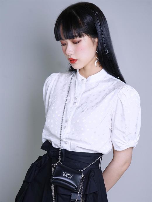 fragileheart原创玫瑰刺绣小高领法式泡泡袖蝴蝶结白衬衫春季上衣 商品图2