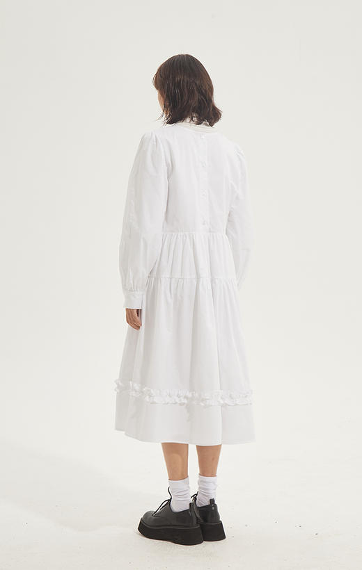 百搭白色荷叶边连衣裙在逃公主蓬蓬长裙秋冬装打底裙圣诞节 商品图3