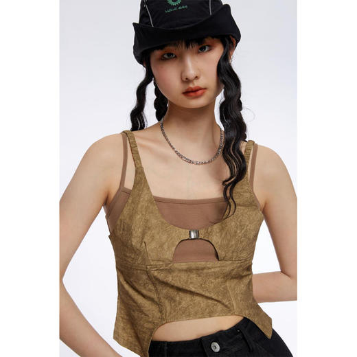 HOLONOMIC 原创拼接假两件修身短款设计感小众外穿吊带背心 商品图1