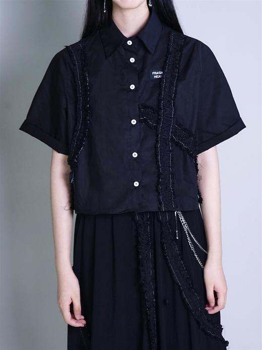fragileheart黑白短袖衬衫女设计感小众学院风春季薄款宽松上衣 商品图2