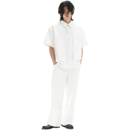 TERRAINCOGNITA21SS全白刺绣双层裤脚休闲裤金属立体标直筒西裤 商品图4