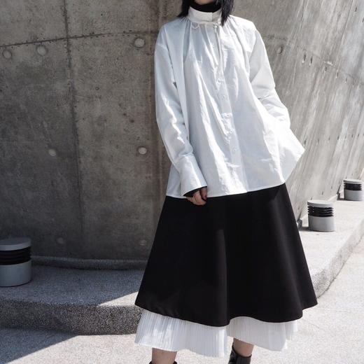 EhK秋冬 白色 百搭休闲 设计款 领口抽褶绑带衬衣 商品图3