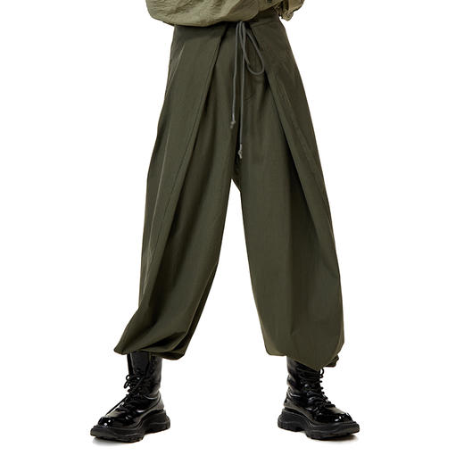 HOLONOMIC 原创双搭片抽绳绑带暗条纹设计感小众宽松阔腿萝卜裤 商品图2