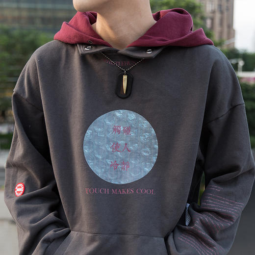 WHISTLEHUNTER秋冬款潮牌嘻哈个性立领刺绣男女拼接宽松连帽卫衣 商品图2