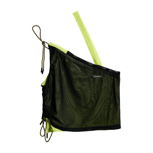 HOLONOMIC「REMADE」原创修身短款网纱斜肩吊带背心 商品图4