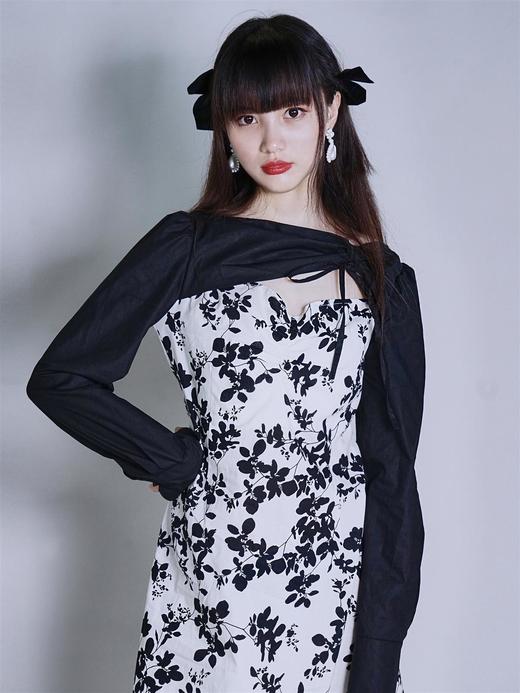 fragileheart易碎商店 长袖碎花连衣裙法式2021年新款女拼接长裙 商品图0