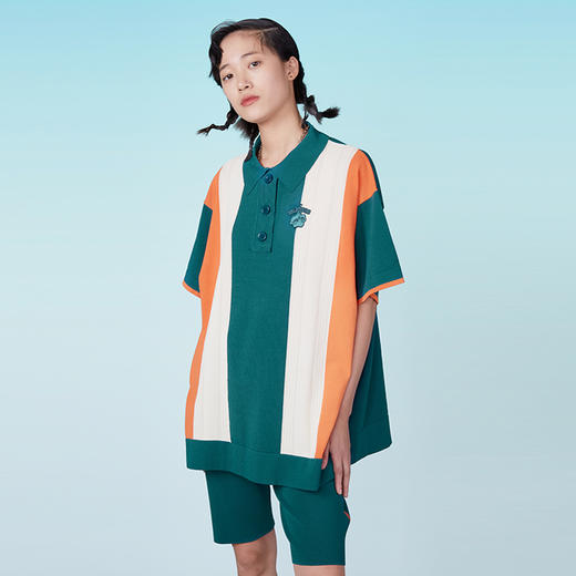 HOLONOMIC 原创撞色宽松设计感小众短袖polo衫上衣 商品图1