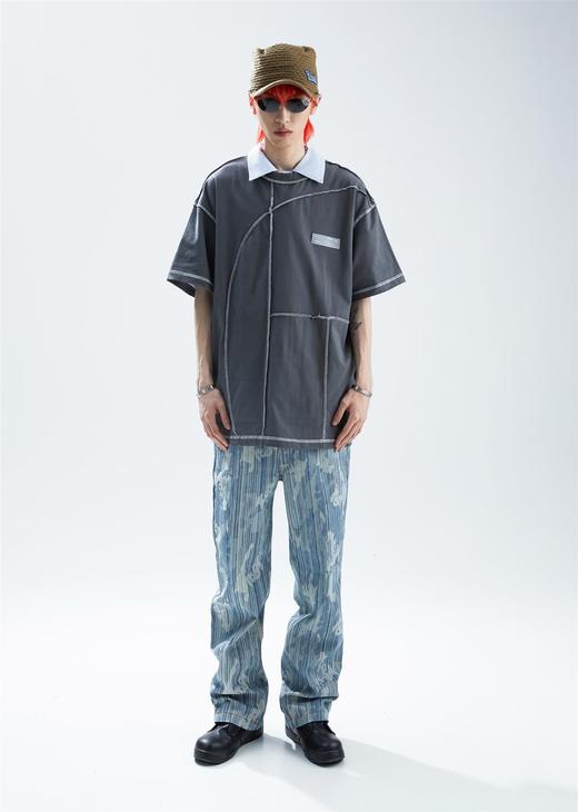 SFTTR 2021SS.曲线分割解构男女廓形不规则明线/暗线宽松短袖T恤 商品图0