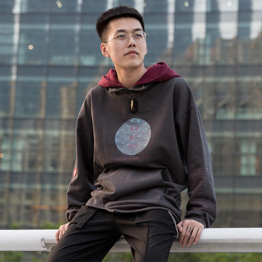 WHISTLEHUNTER秋冬款潮牌嘻哈个性立领刺绣男女拼接宽松连帽卫衣 商品图0