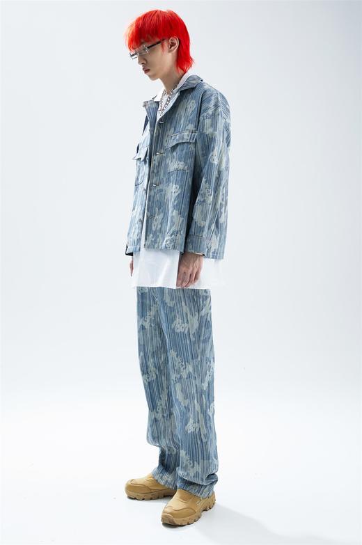 SFTTR 2021SS定制织线竖纹洗水牛仔裤喇叭不规则纹理宽松男女长裤 商品图1