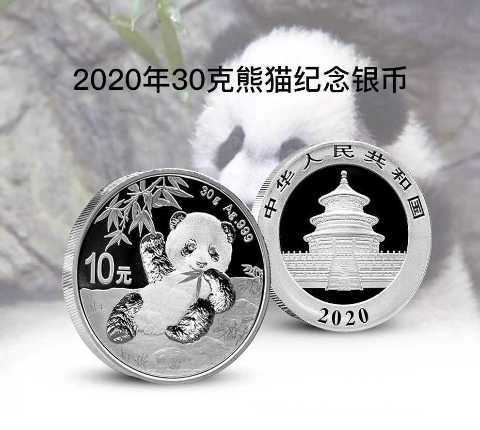 河南中钱中国金币2020年熊猫金银纪念币30克熊猫银币