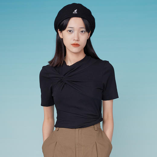 HOLONOMIC 原创设计感小众扭结褶皱感结构分割修身短袖T恤 商品图2