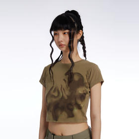 HOLONOMIC 原创印花短款修身圆领设计感小众短袖T恤