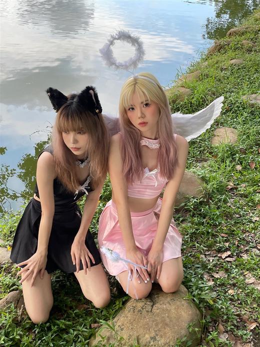 MATEMATE原创坠落天使系列甜酷粉黑性感纯欲蕾丝套装 商品图0