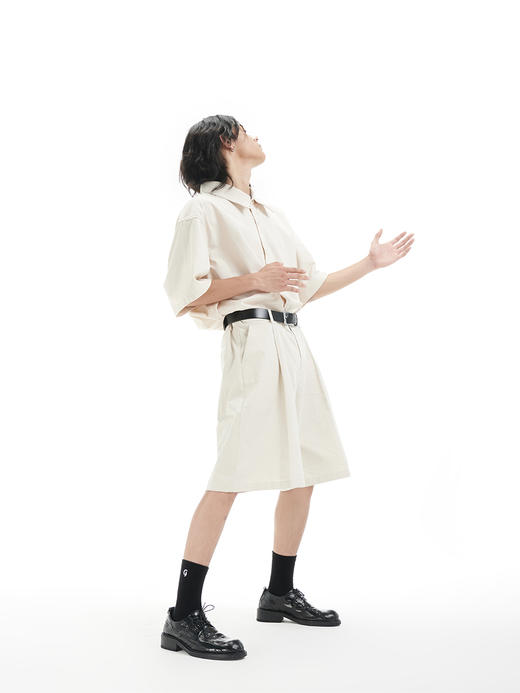 TERRAINCOGNITA21SS米白色宽松廓形百搭休闲衬衫基础通勤短袖男女 商品图2