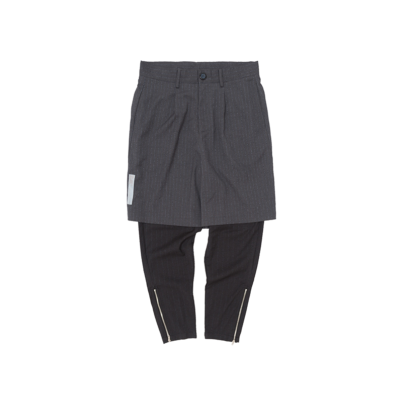 WHISTLEHUNTER 潮牌复古立体拼接假两件条纹西裤 休闲拉链锥形裤