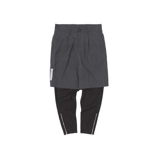 WHISTLEHUNTER 潮牌复古立体拼接假两件条纹西裤 休闲拉链锥形裤 商品图0