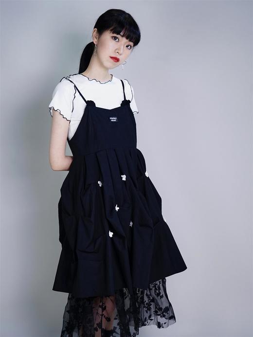 fragileheart易碎商店黑色吊带连衣裙女春夏可爱小花赫本风小黑裙 商品图2