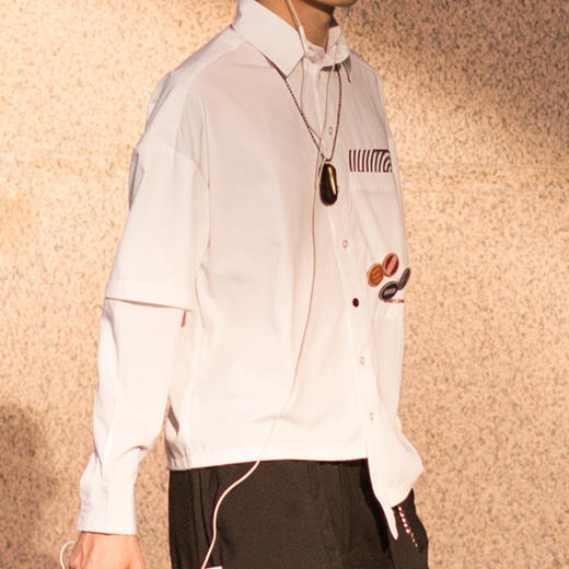 WHISTLEHUNTER秋冬男女潮牌解构拼接刺绣落肩宽松白衬衫OVERSIZE 商品图3