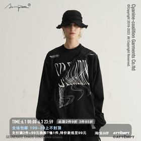 ATTEMPT 定番产品  变形印花长袖TEE 新款设计感宽松T恤 三色入