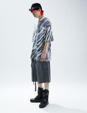 SFTTR 2021SS 灰/棕定制棕色斑马纹扎染水洗宽松廓形男女短袖T恤