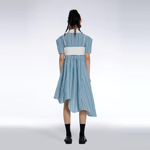 HOLONOMIC 原创假两件设计感小众条纹不规则连衣裙 商品图2