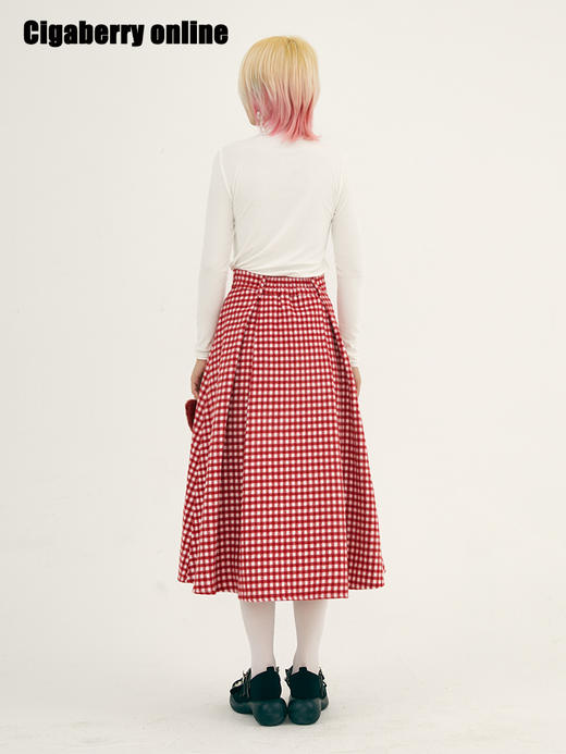 冬季圣诞节春节复古紅色格子毛呢松紧半裙 立体毛绒蝴蝶结可拆卸 商品图3