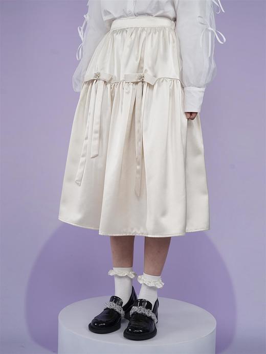 fragileheart易碎商店黑色缎面中长款公主裙半身裙米色花苞裙女 商品图0