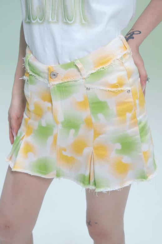 EhK 蜜瓜彩色印花洗水毛边 牛仔半身裙 春季仙女裙2021新款夏 商品图3
