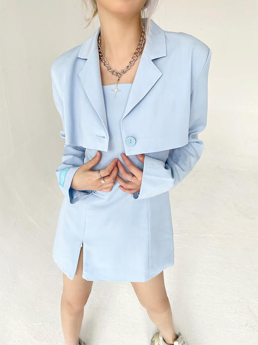 MATEMATE原创baby蓝超舒服套装短西装外套&西装吊带连衣裙 商品图1