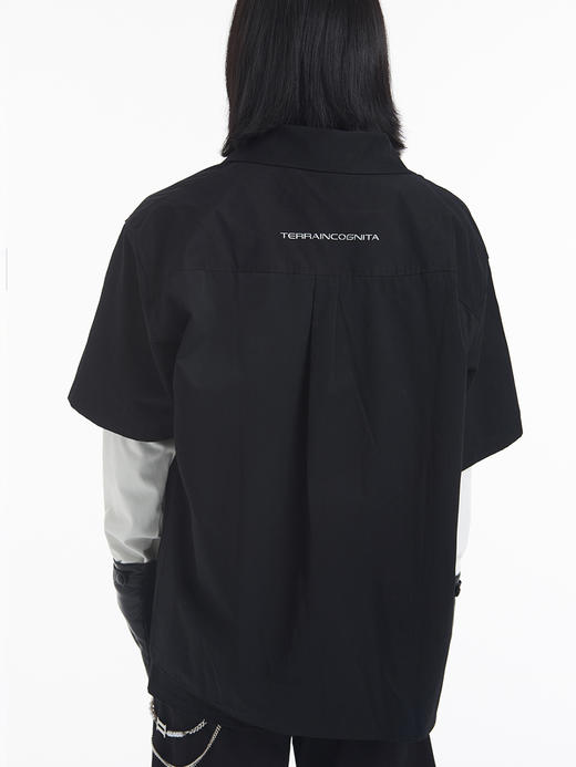 TERRAINCOGNITA春夏新品金属烫银基础宽松短袖衬衫男潮休闲女同款 商品图1