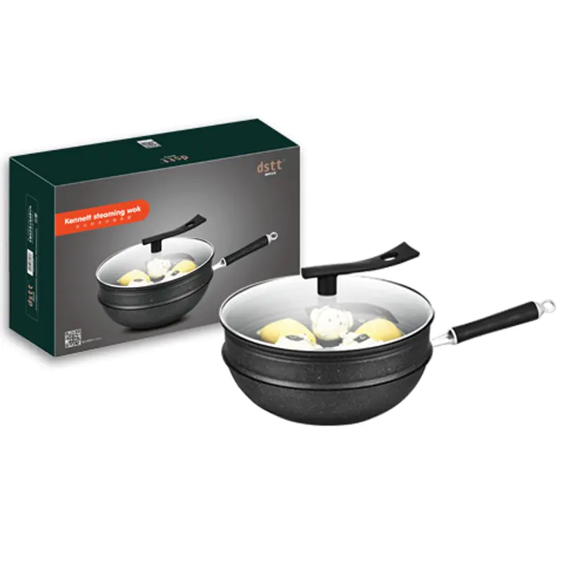 都市太太肯尼特蒸炒锅家用32cm炒菜锅蒸锅多功能炒菜锅麦饭石炒锅电磁炉燃气灶通用黑色