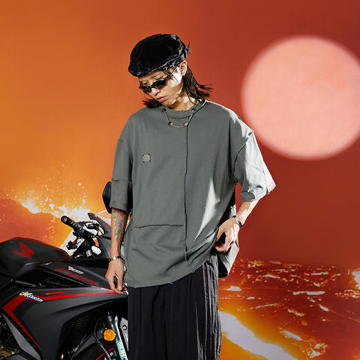 WHISTLEHUNTER(WSTHT)基础金属标圆领短袖 反向缝线宽松落肩T恤 商品图2