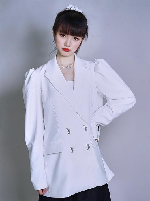 fragileheart易碎商店 白色西装外套女宽松月亮扣羊腿袖女士西服 商品图2