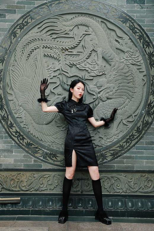 EhK 中式旗袍 吊钻装饰收腰泡泡袖少女复古连衣裙 商品图1