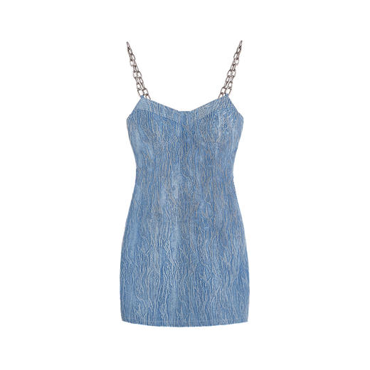 EhK 夏季女设计感高腰蓝色水洗纹理牛仔链条吊带连衣裙 商品图4