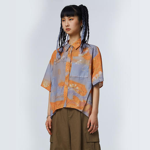 HOLONOMIC「第八大陆」原创宽松设计感小众ALOHA印花短袖衬衫 商品图1
