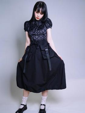fragileheart原创机能风伞裙春款织带立体大口袋黑色百搭半身裙女