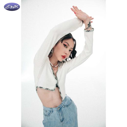 EhK 早秋 乳白色 复古拼接针织长袖 商品图0