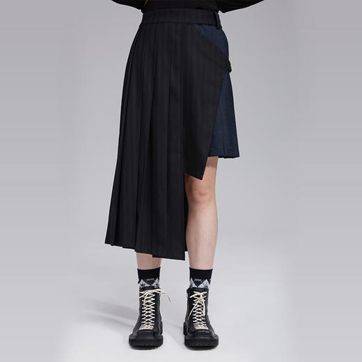 HOLONOMIC 原创设计可拆卸搭片两穿不规则拼接百褶A字半身裙 商品图1