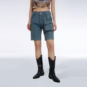 HOLONOMIC 原创可拆卸挂包高腰修身炒色牛仔短裤