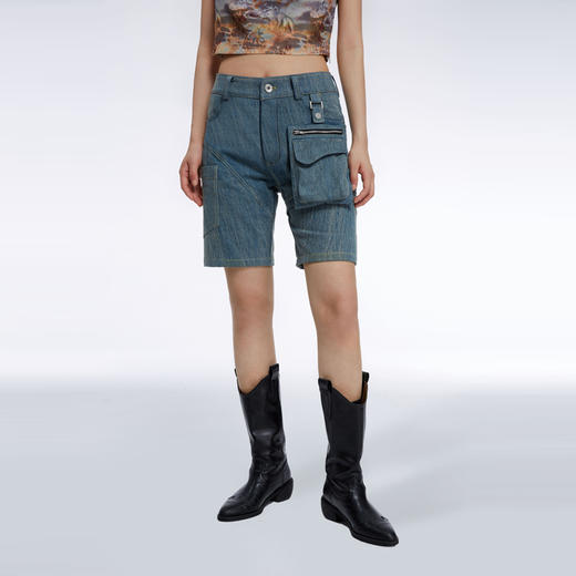 HOLONOMIC 原创可拆卸挂包高腰修身炒色牛仔短裤 商品图0