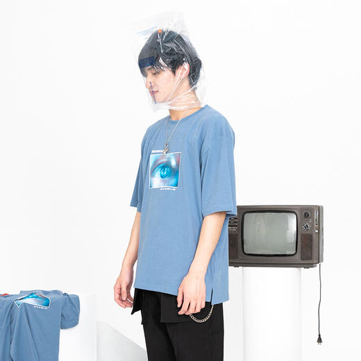 WHISTLEHUNTER宽松原创潮牌复古印花开叉半袖圆领T恤 oversize 商品图1