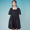HOLONOMIC 原创褶皱系带少女设计感黑色方领泡泡袖连衣裙 商品缩略图0