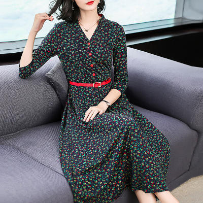 AHM-krwl7587秋季新款气质文艺修身显瘦优雅碎花连衣裙 商品图0